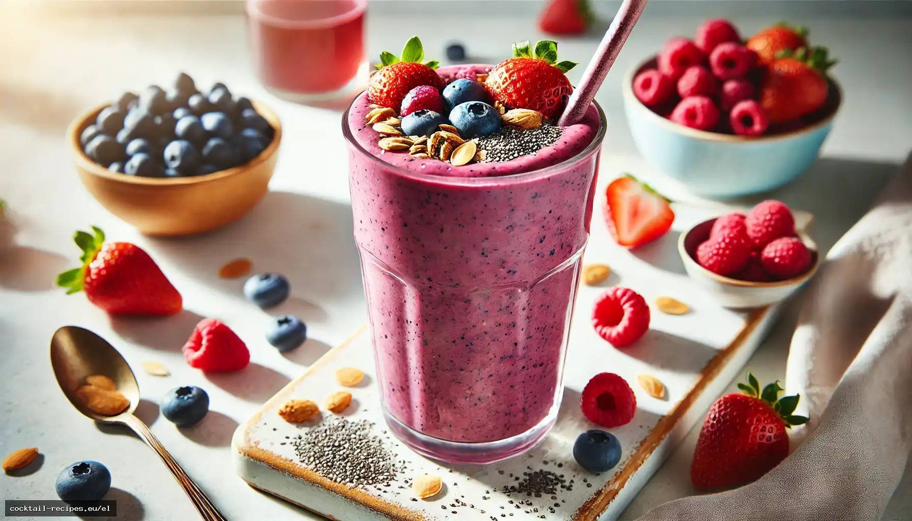 Smoothie Ευτυχίας με Βούτυρο Αμυγδάλου και Μούρα