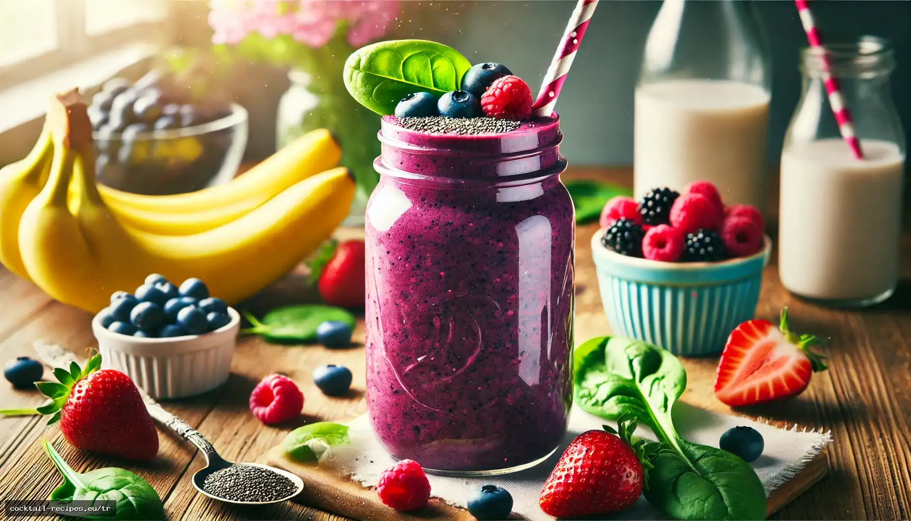 Böğürtlenli Ispanaklı Güç Smoothie'si