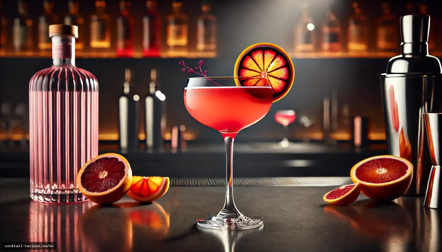 Gin och flädercocktail med blodapelsin