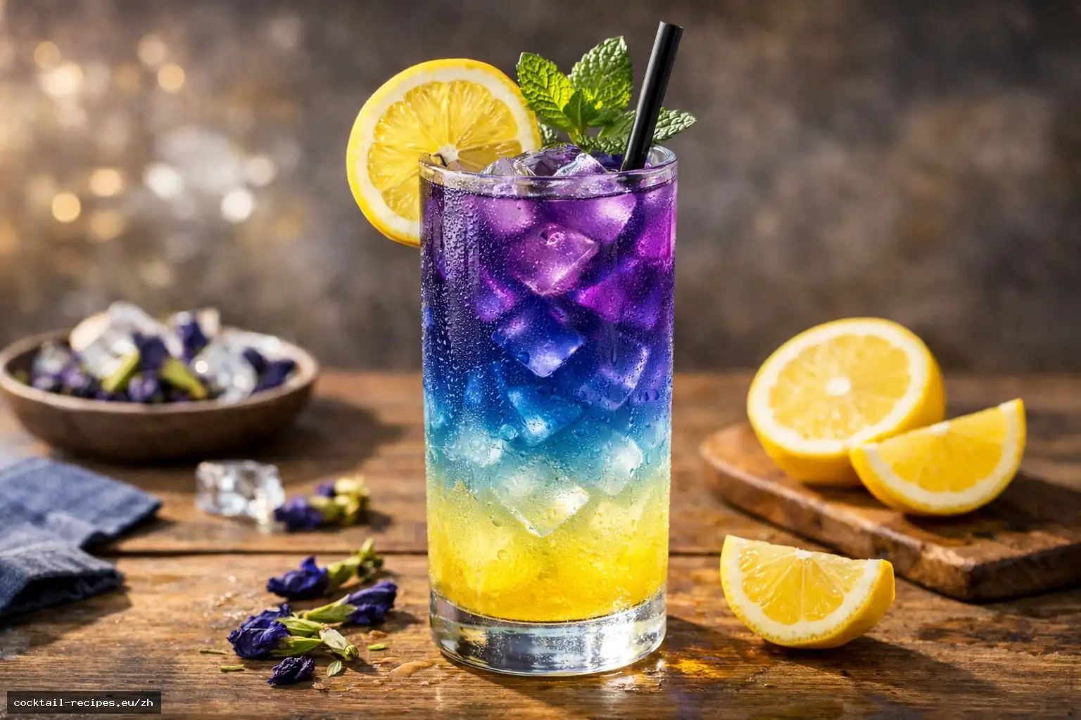 蝴蝶豌豆花茶柠檬水