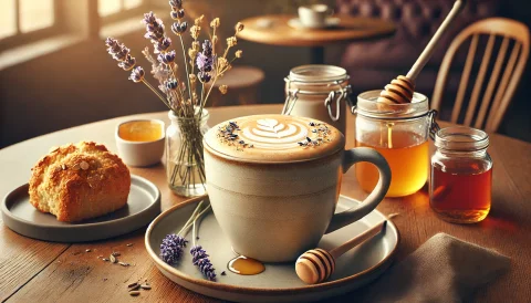 Miodowo-lawendowe latte na mleku owsianym