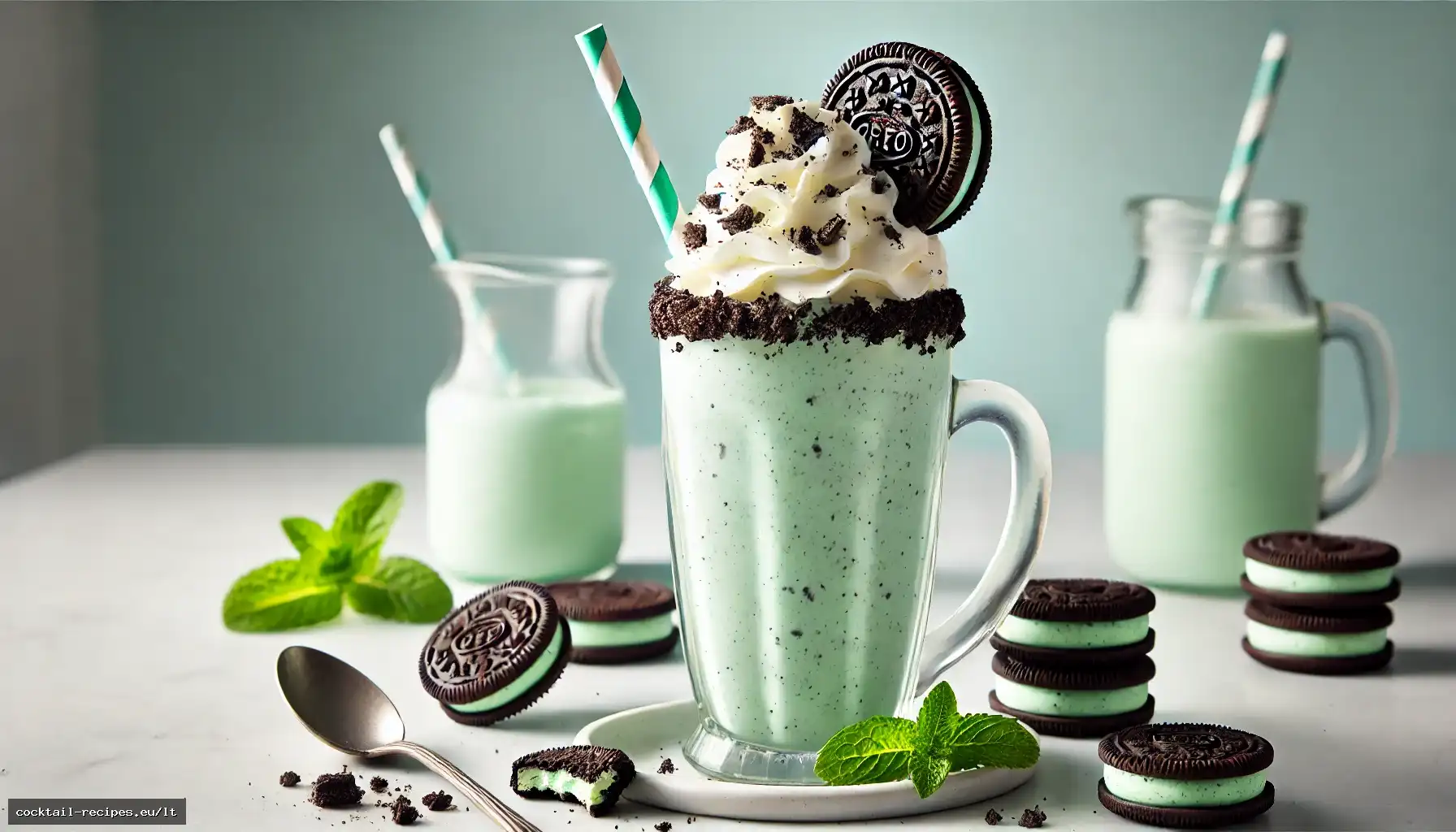 Mėtų ir „Oreo“ sausainių pieno kokteilis