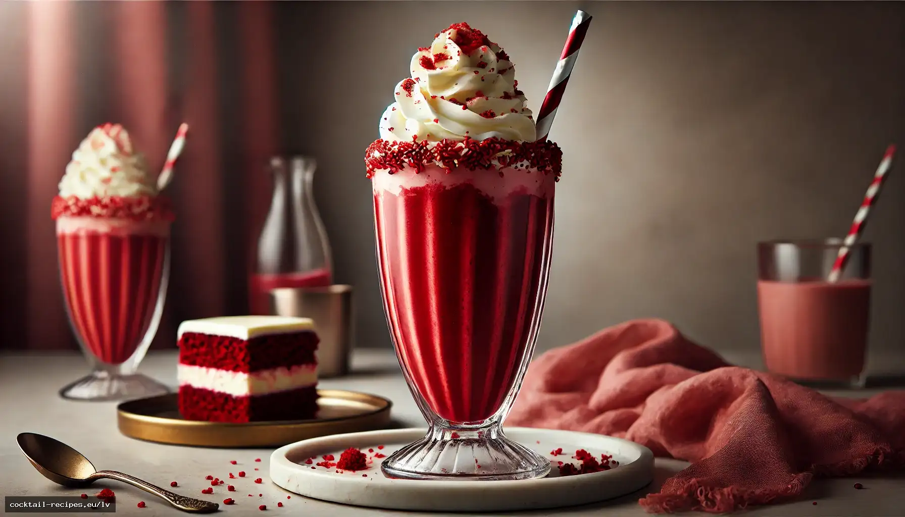 "Sarkanā samta" kūkas piena kokteilis