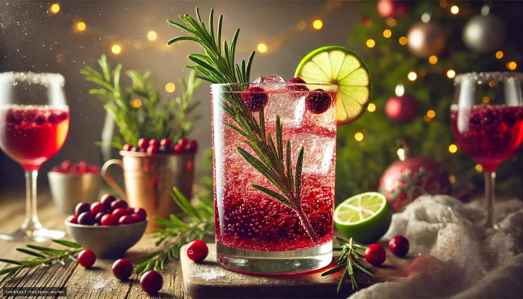 Sparkling Cranberry Lime Rosemary Mocktail