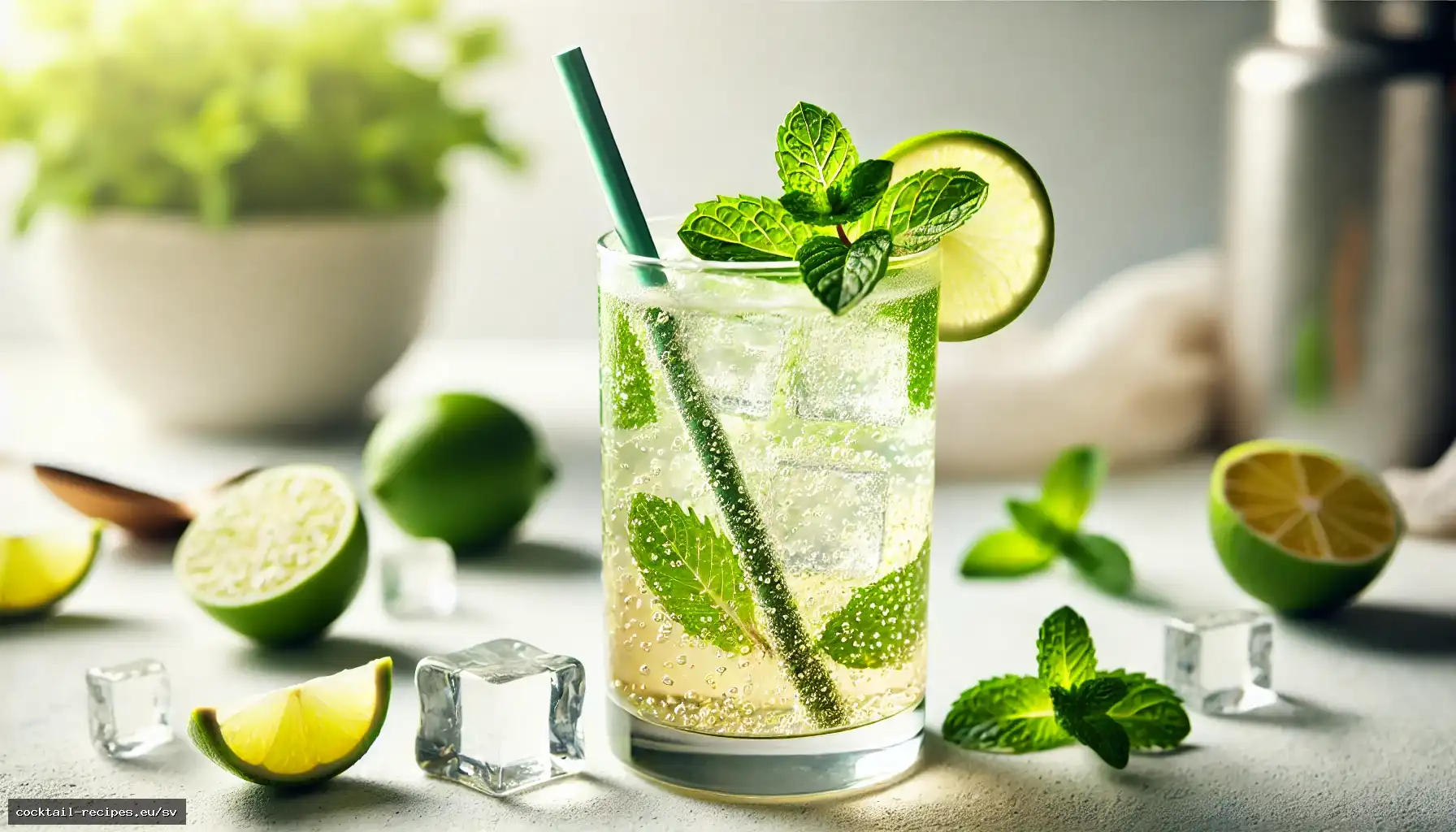 Mousserande is-grönt te med mynta & lime