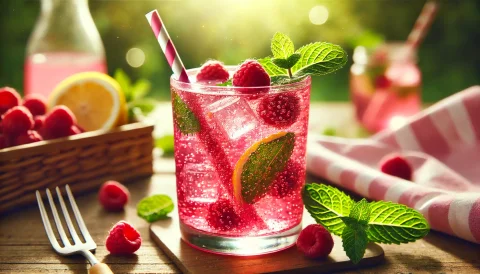 Limonadă spumantă cu zmeură și mentă