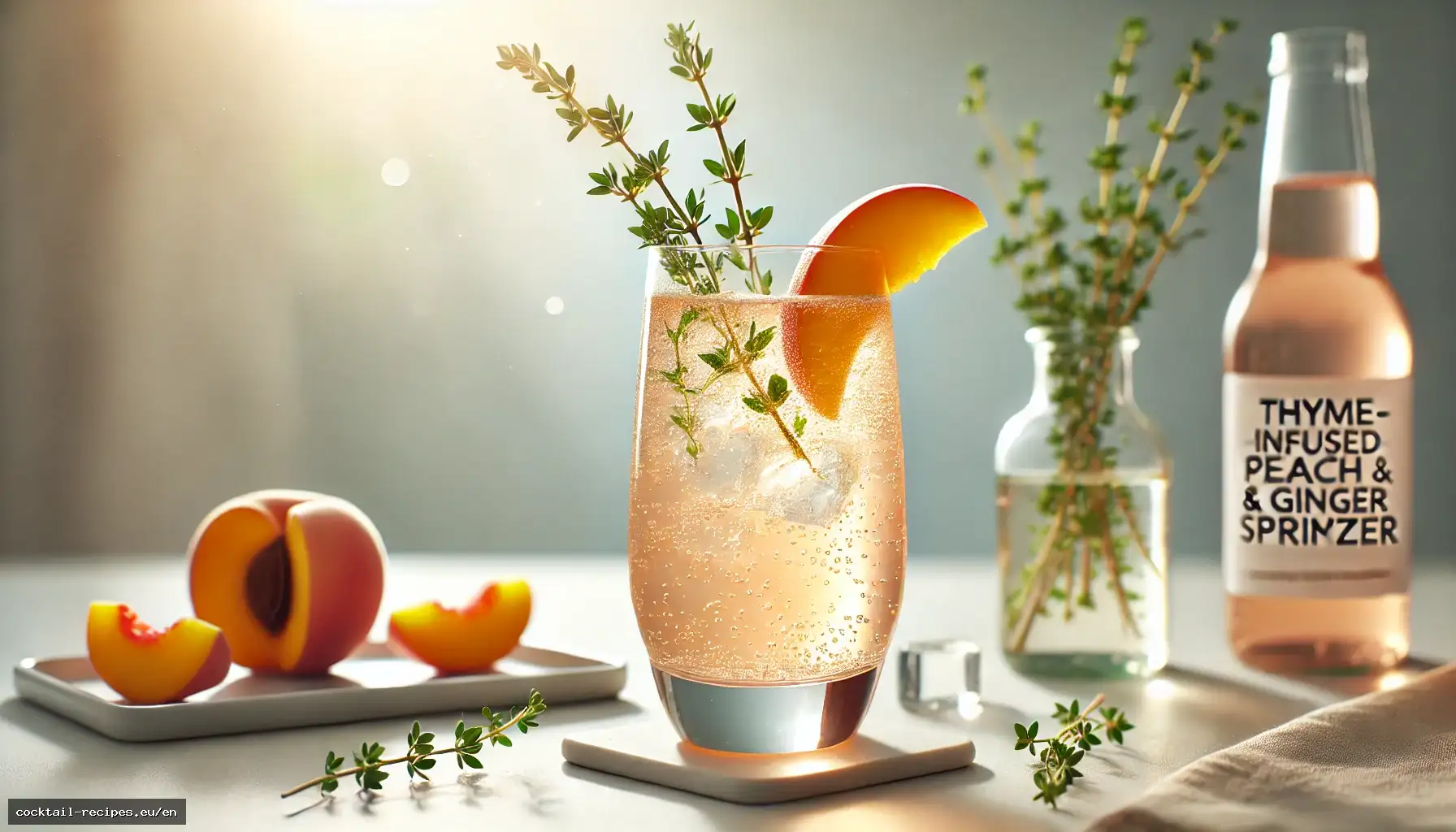 Thyme-Infused Peach & Ginger Spritzer