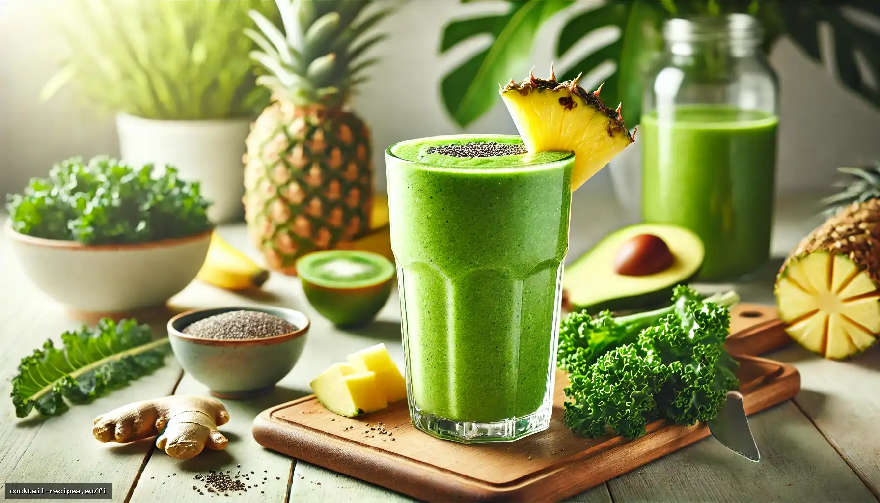 Trooppinen lehtikaali-inkiväärismoothie