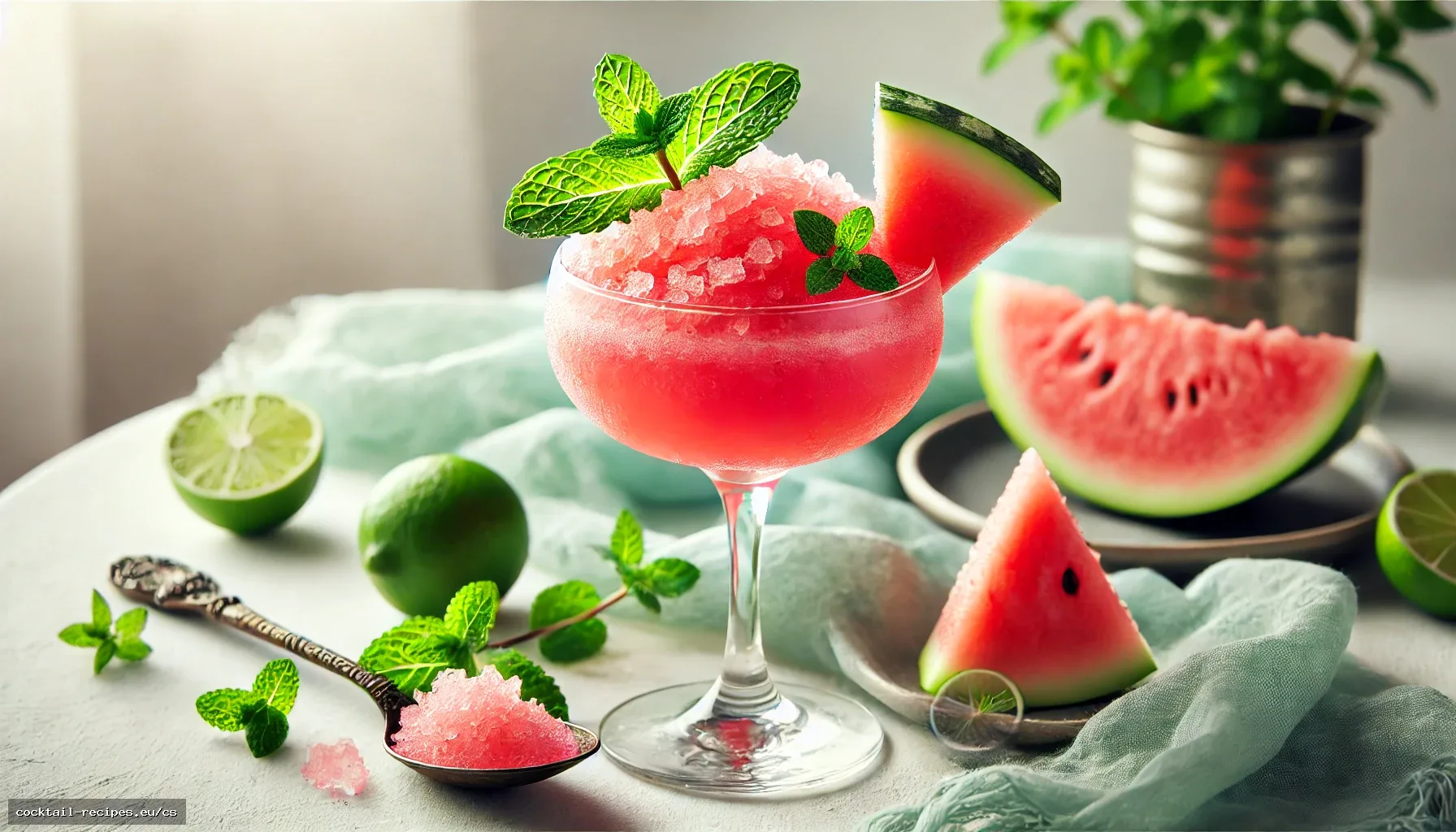 Granita z melounu, mátou a limetkou