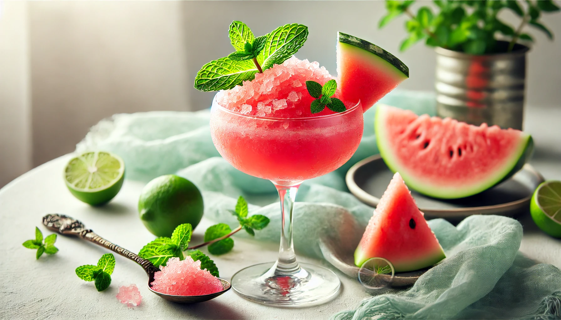 Arbuusi-mündi ja laimi granita